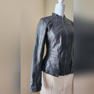 Halogen size small leather jacket with ruffle dark brown